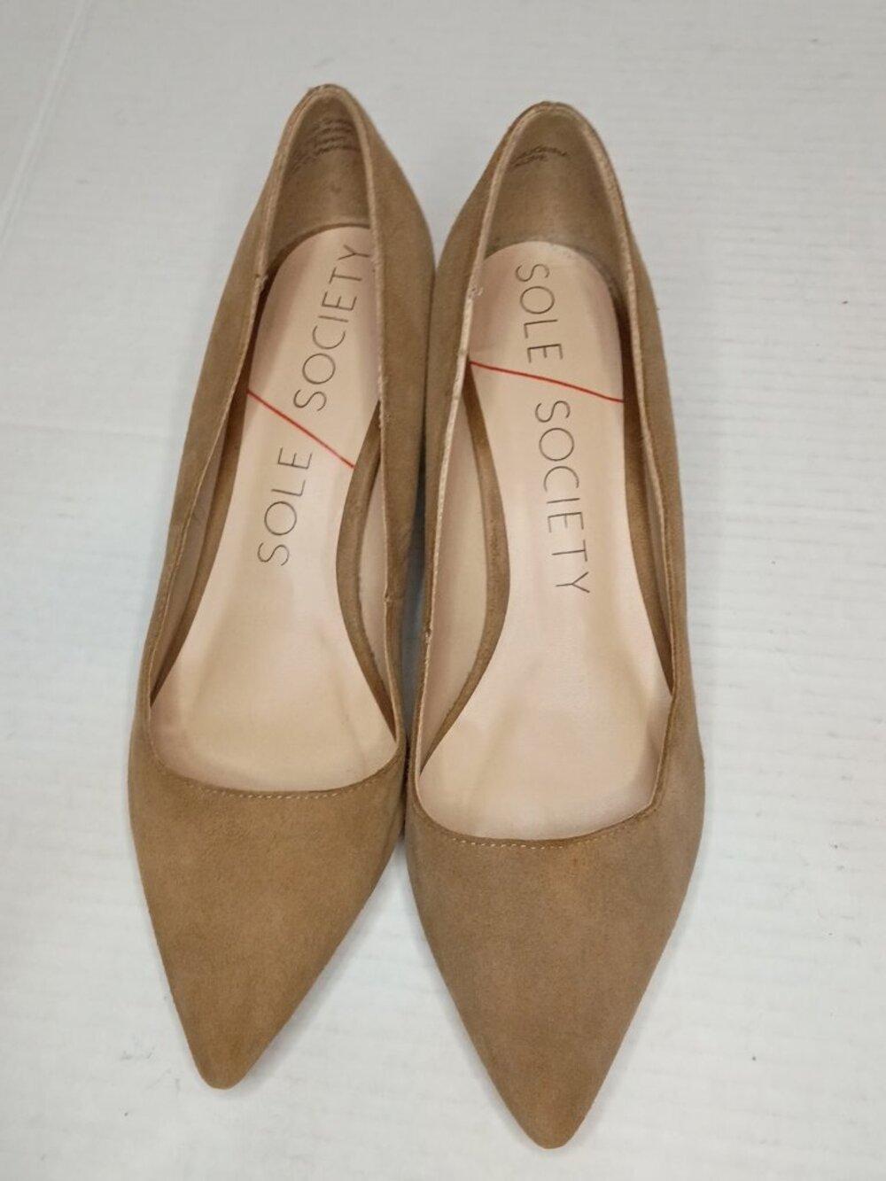 Sole Society Andorra Taupe Suede Pointed Toe Block Heel Pumps Women's Size 6